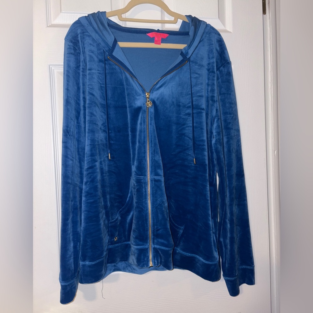 Lilly Pulitzer Larina Velour Zip-Up Hoodie - Indigo Breeze